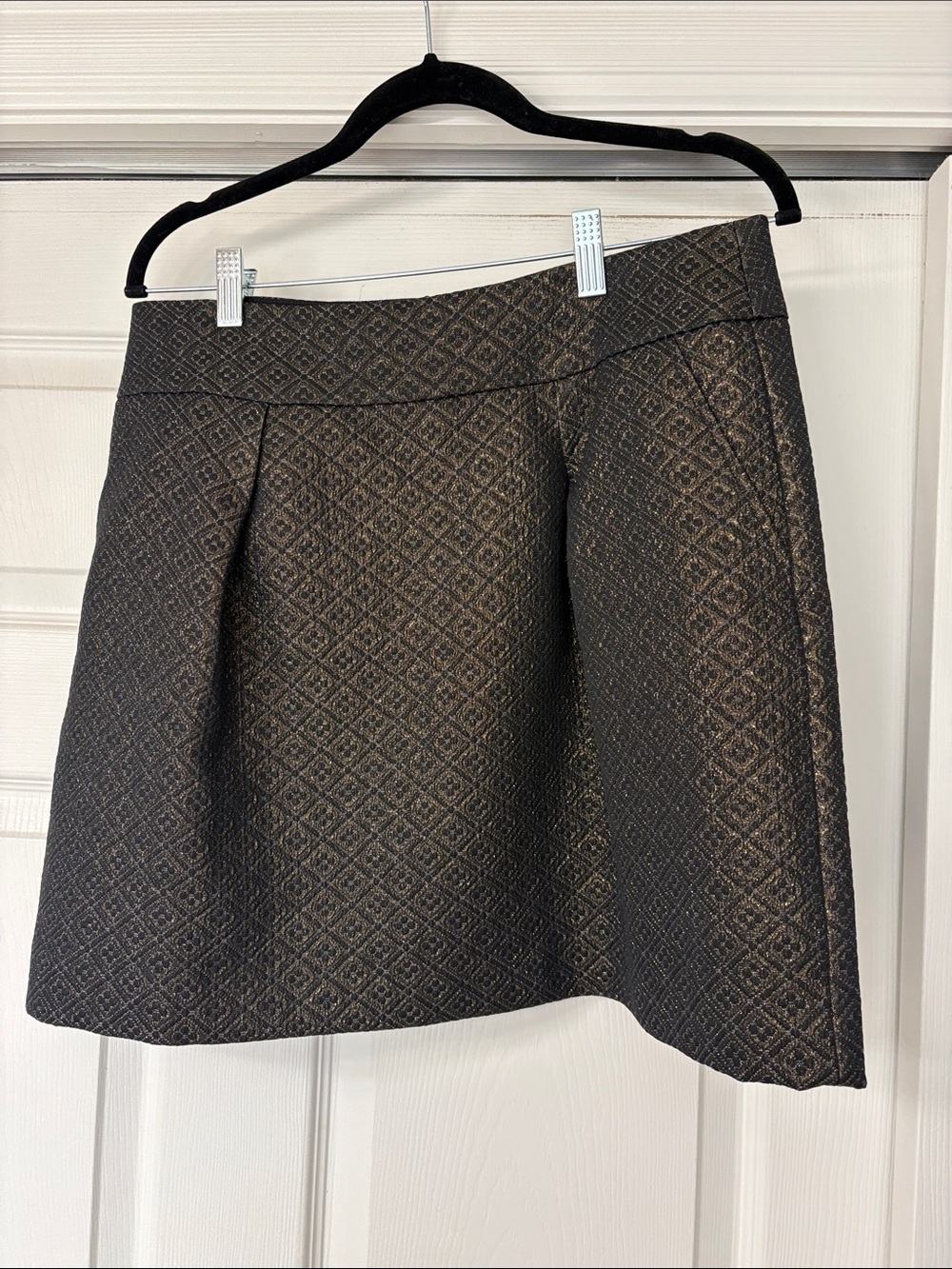 LOFT Black Metallic A-Line Skirt with Subtle Pattern